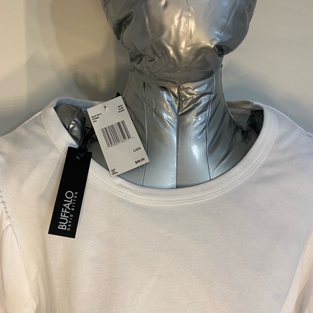 Buffalo David Bitton White Puff Sleeve Tee - Picture 3 of 4